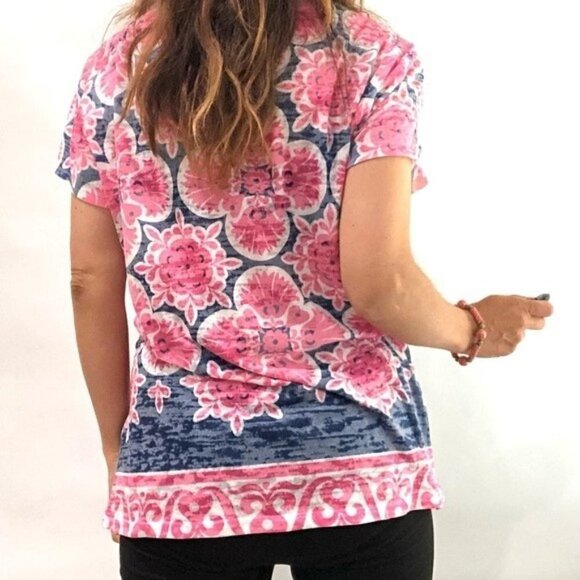Before & Again Floral Print Short Sleeve Graphic Shirt Pink Large - Picture 4 of 10